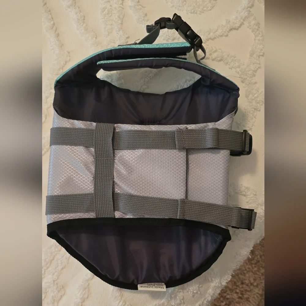 Reflective Adjustable Dog Life Jacket in Teal and Gray, Size M (1206)